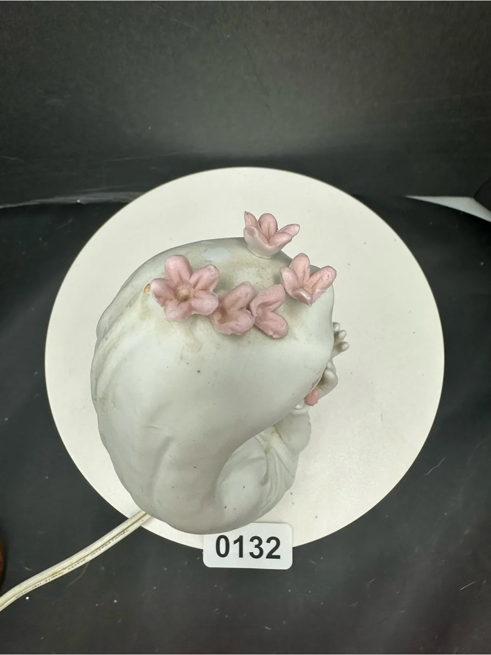White Ceramic Virgin Mary Figurine with Pink Flower Accents